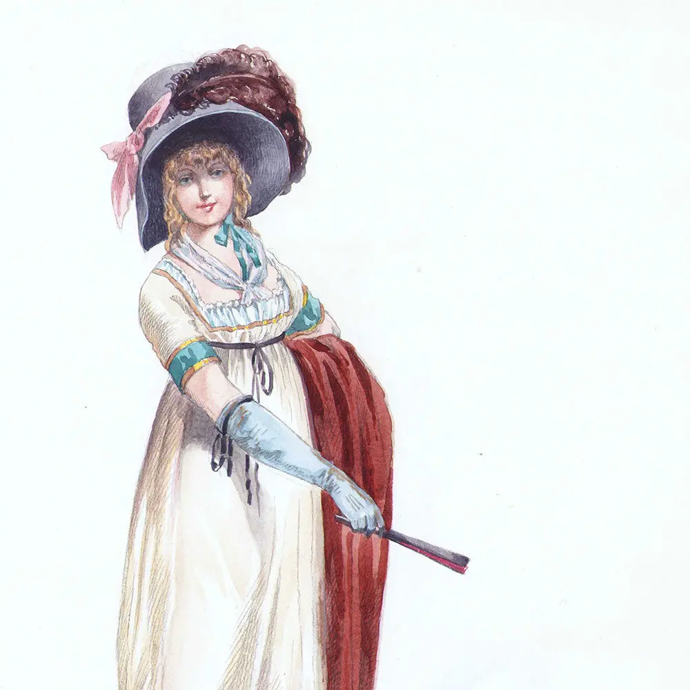 Elégante Du Directoire, Dessin De Georges Ripart (Circa 1910) 2