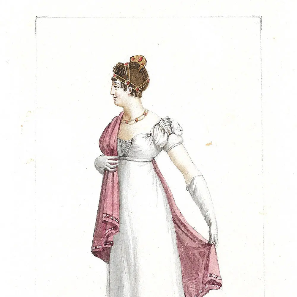 Robe De Percale, Coiffure En Cheveux - Dessin Pour Un Périodique De Mode (1800-1810S) 2