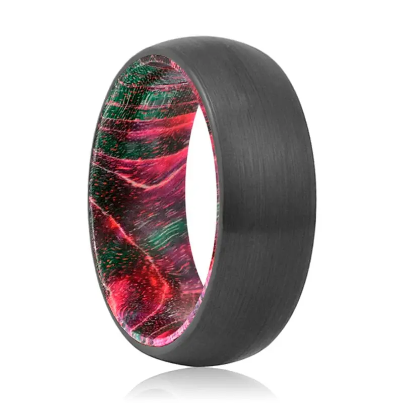 Robinson | Green & Red Wood, Black Tungsten Ring, Brushed, Domed 1