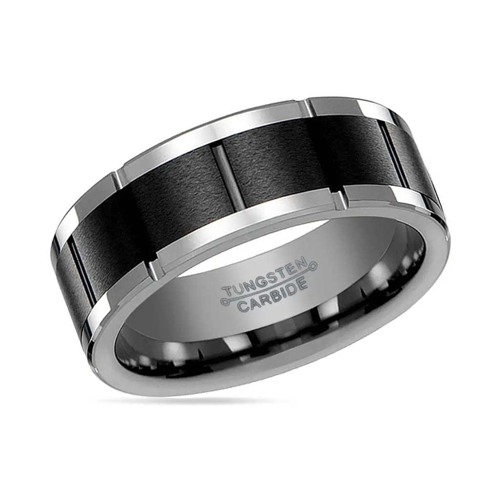 Rochester | Tungsten Ring Horizontal Grooved Black 2
