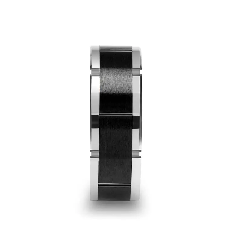 Rochester | Tungsten Ring Horizontal Grooved Black 3