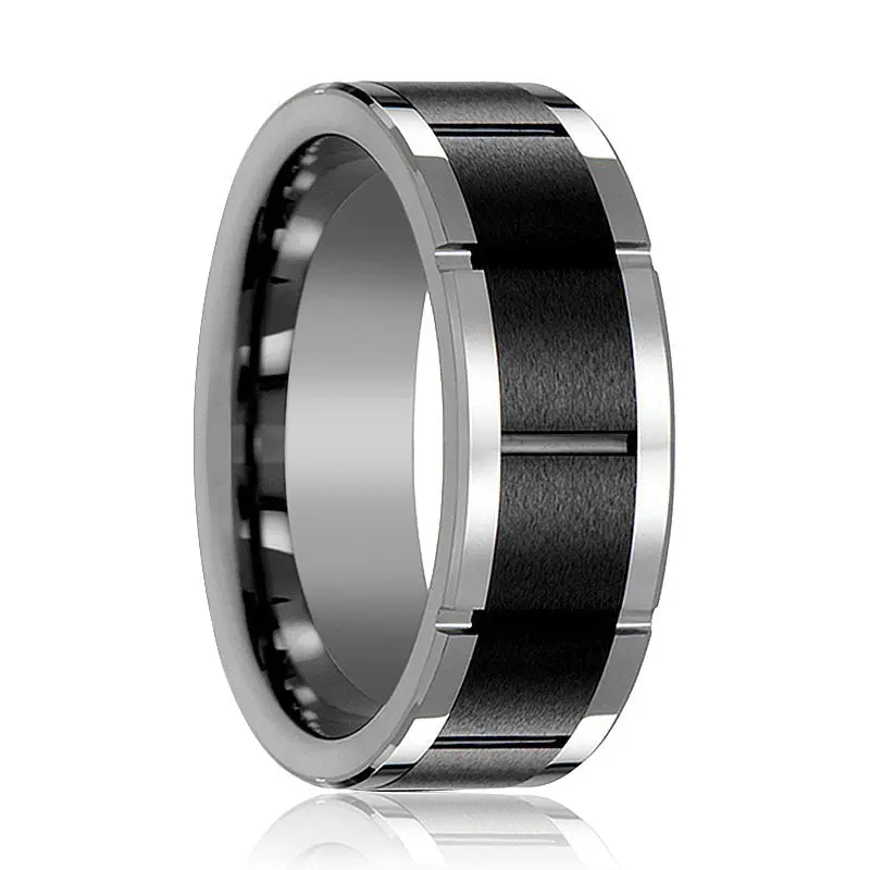 Rochester | Tungsten Ring Horizontal Grooved Black 1