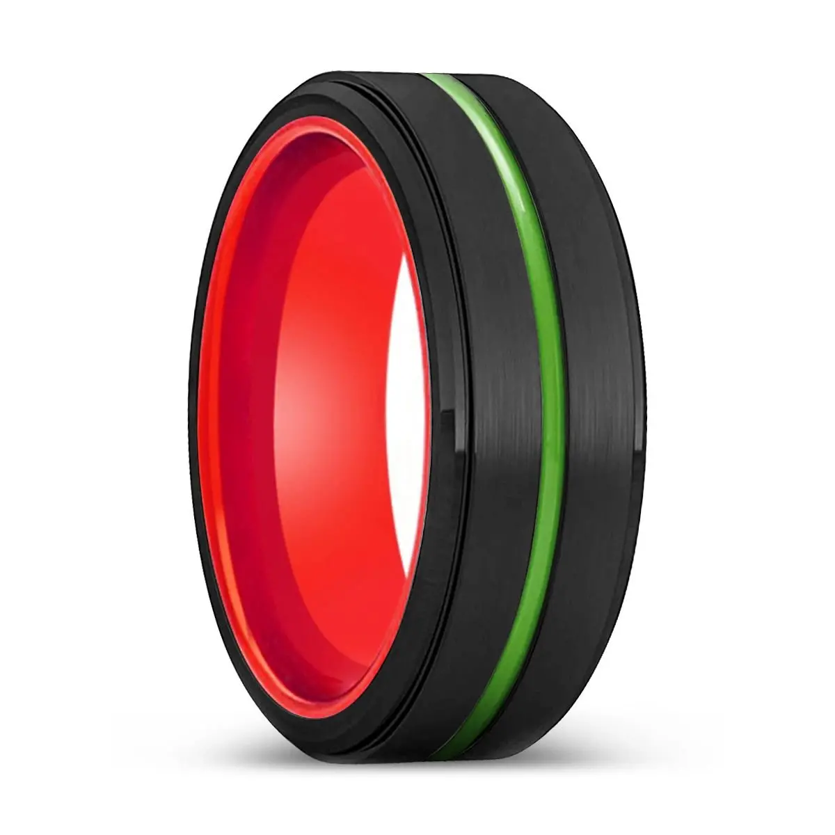 Rockford | Red Ring, Black Tungsten Ring, Green Groove, Stepped Edge 1