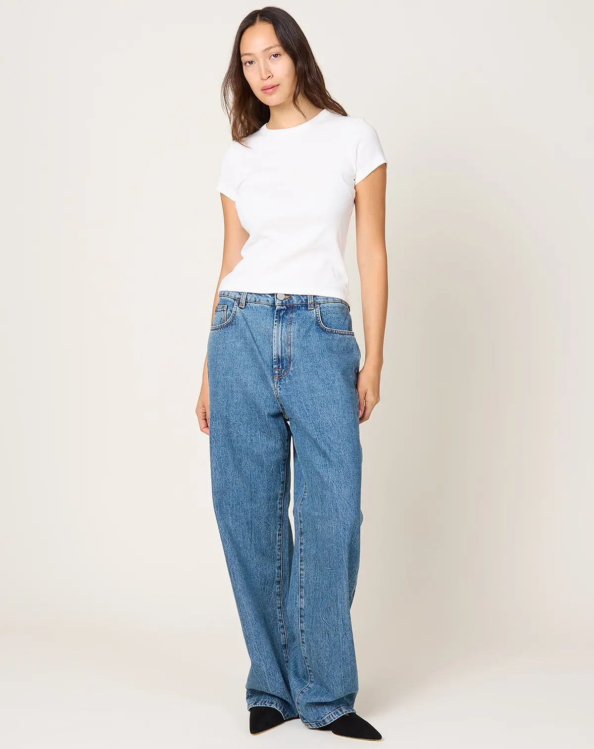 Baggy Fit Denim In Mid Denim Blue 1