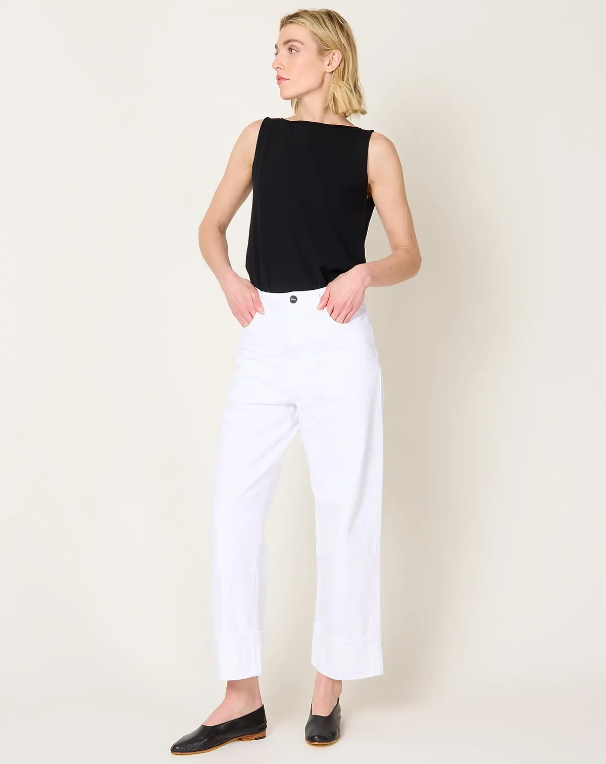Baggy Fit Turn Up Denim In Optic White 1