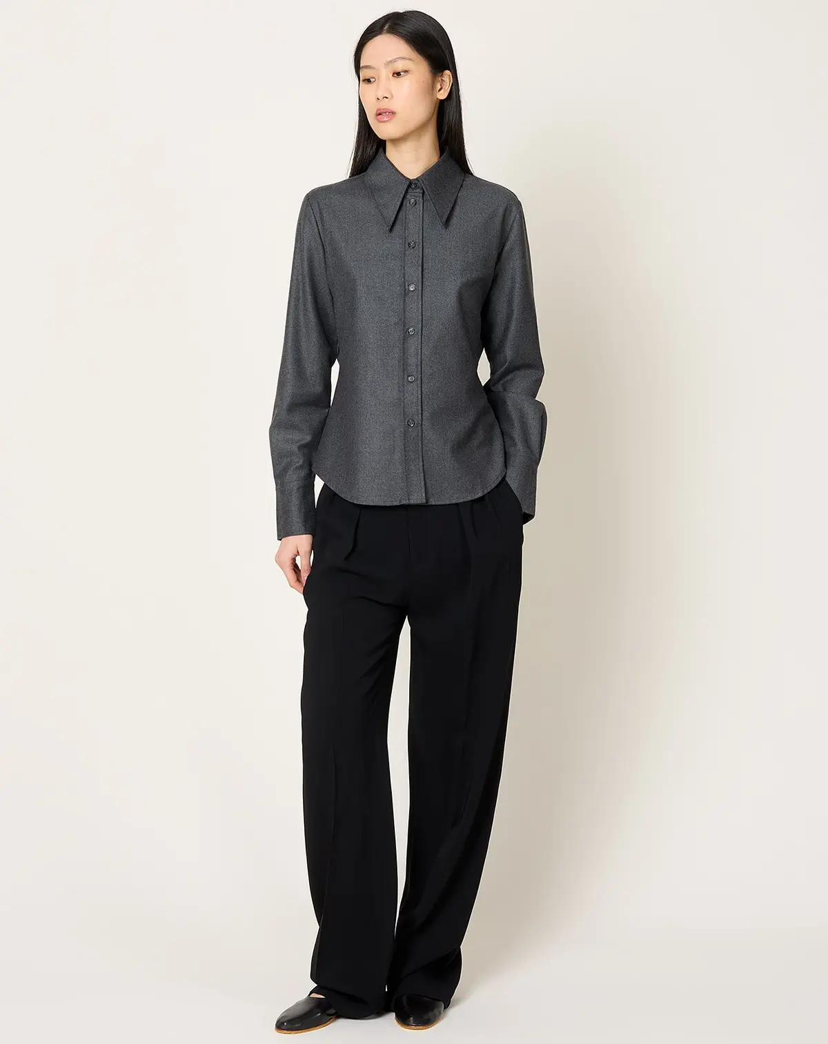 Fitted Flannel Shirt In Dark Grey Melange 1
