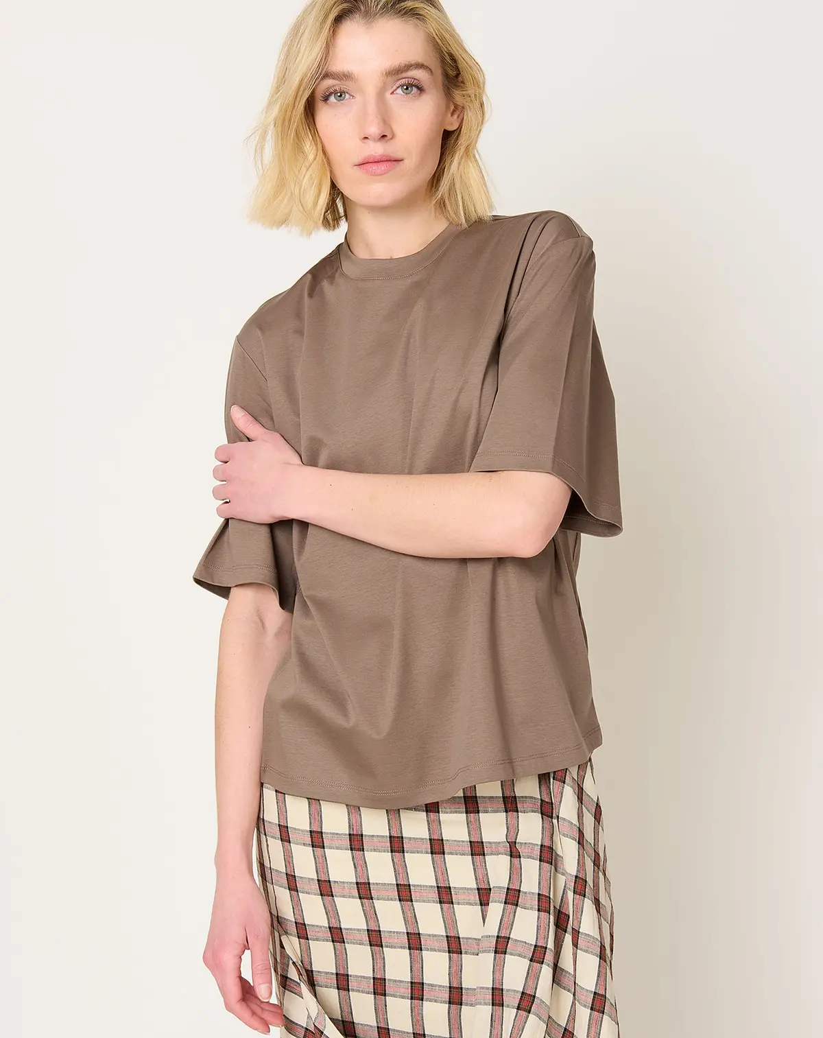 Oversized Cotton Silk T-Shirt In Taupe 1