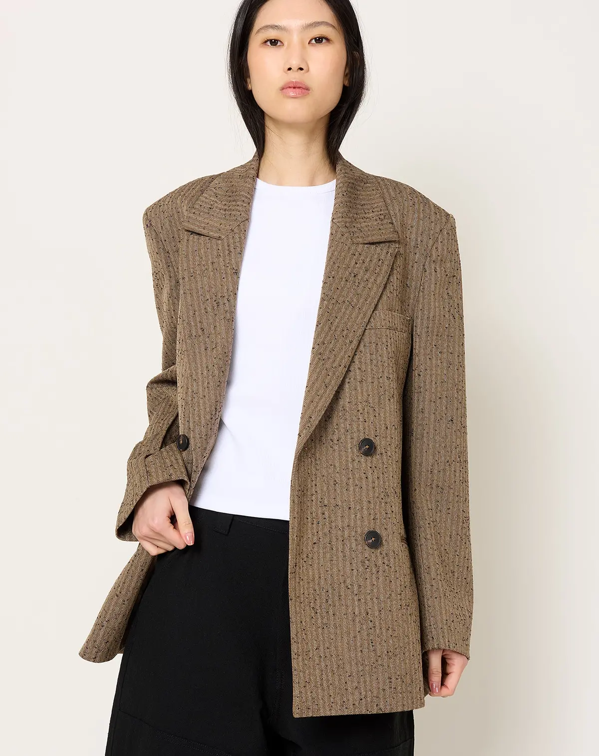 Slub Herringbone Double Breasted Blazer 1