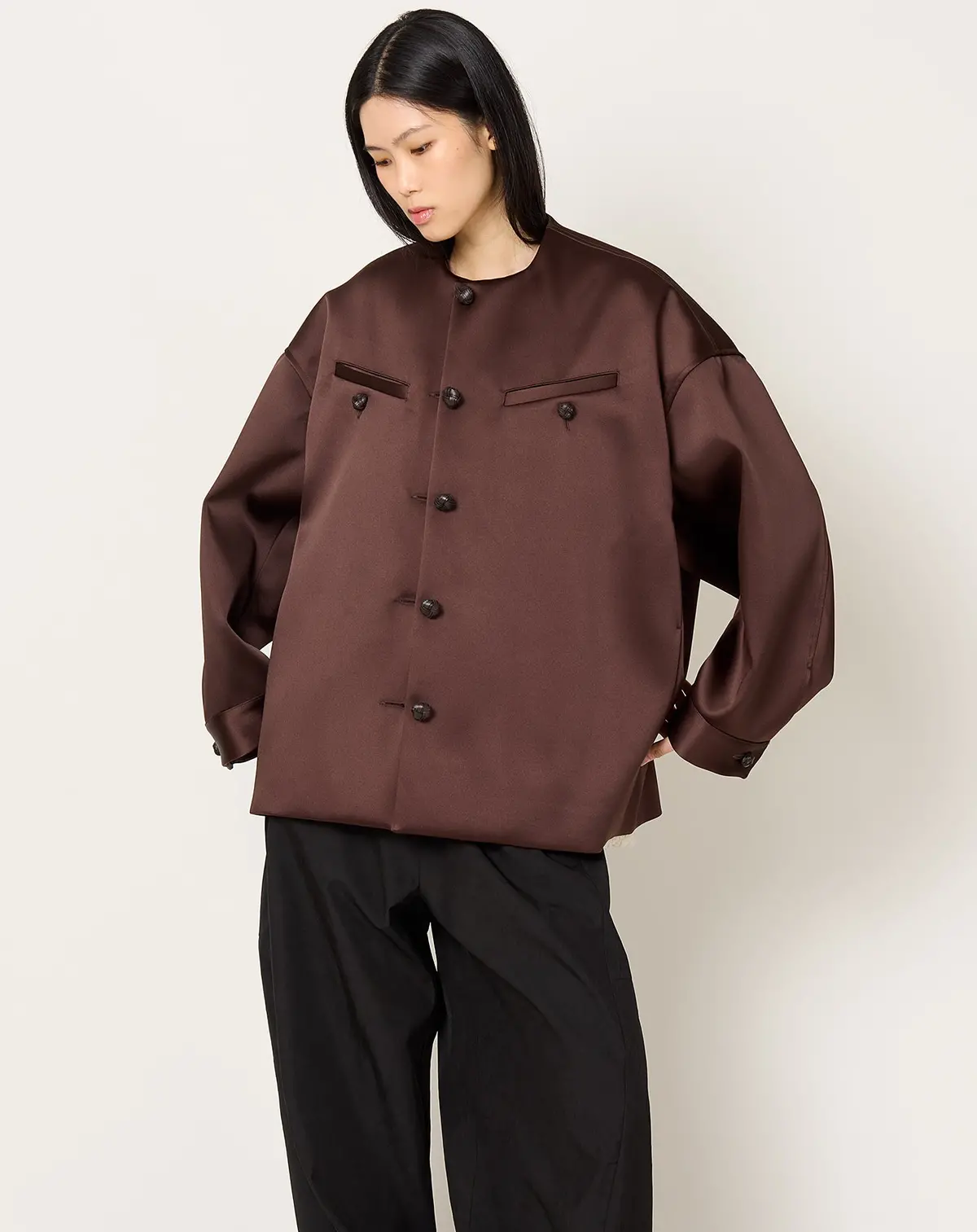 Volume Satin Jacket In Espresso 1