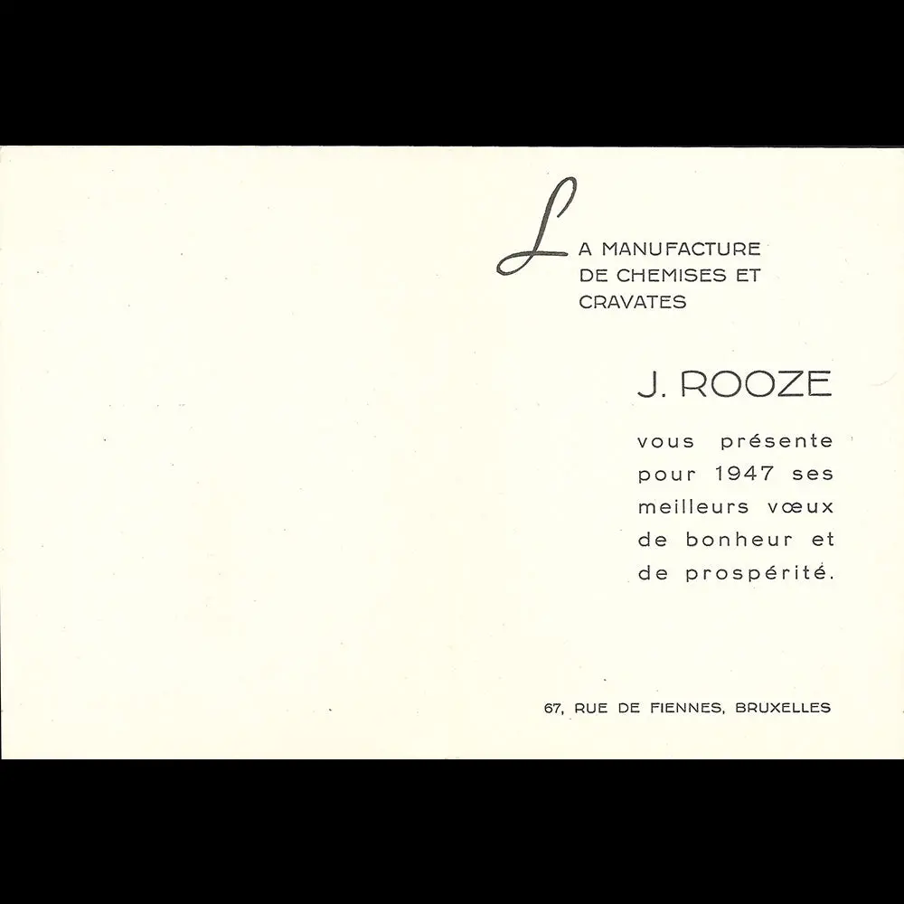 J. Rooze - Carte De Voeux De La Manufacture De Chemises Et Cravates (1947) 2