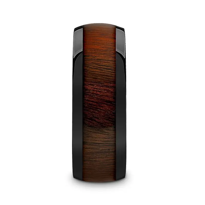 Rosae | Black Ceramic Ring, Rose Wood Inlay, Domed 1