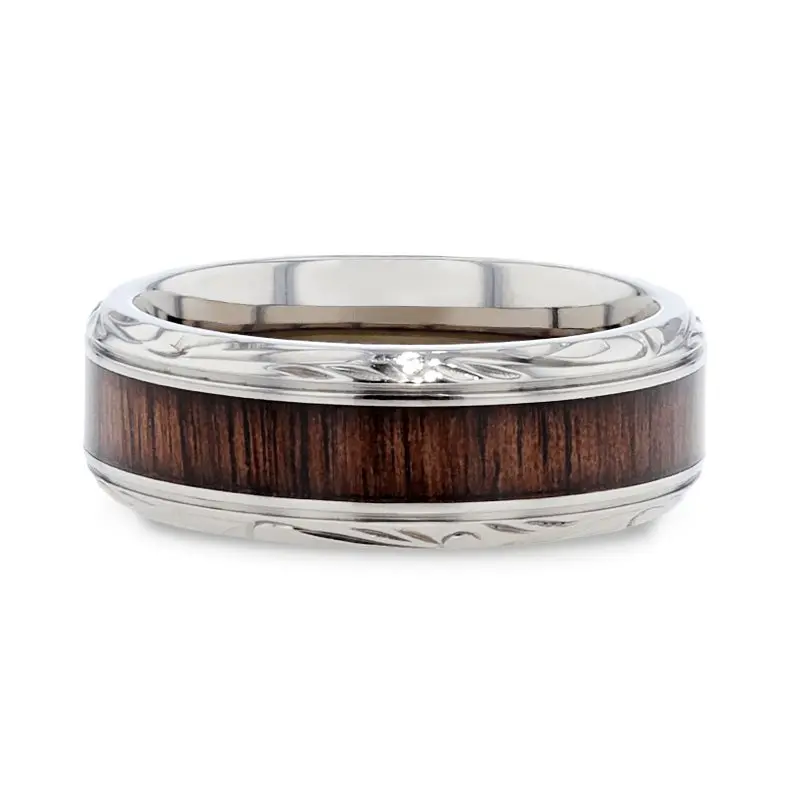 Rosentra | Titanium Ring, Rosewood Inlay, Beveled Edges 4