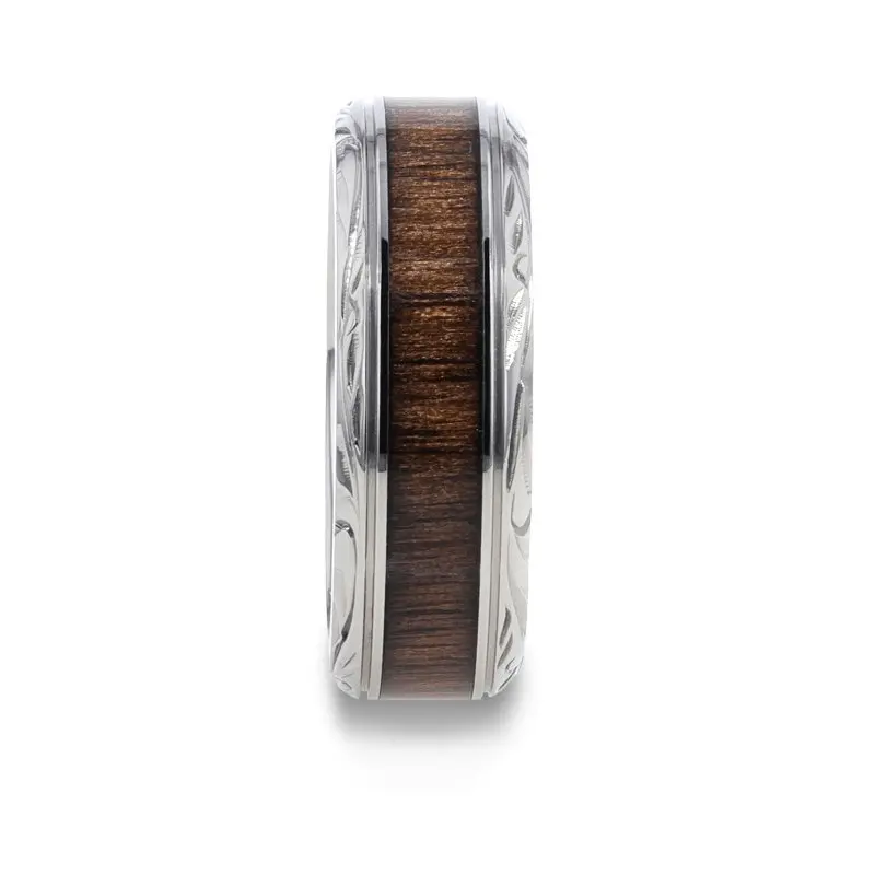 Rosentra | Titanium Ring, Rosewood Inlay, Beveled Edges 3