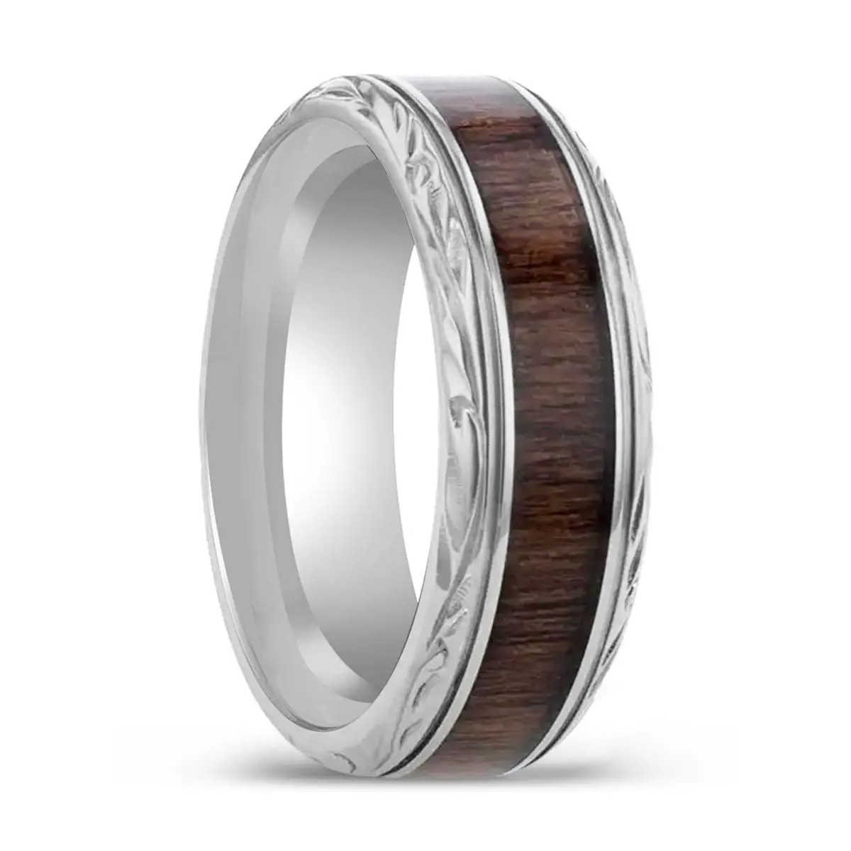Rosentra | Titanium Ring, Rosewood Inlay, Beveled Edges 1