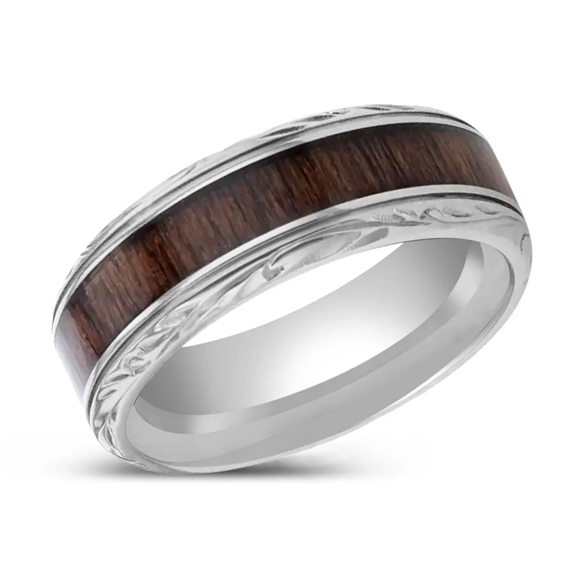 Rosentra | Titanium Ring, Rosewood Inlay, Beveled Edges 2