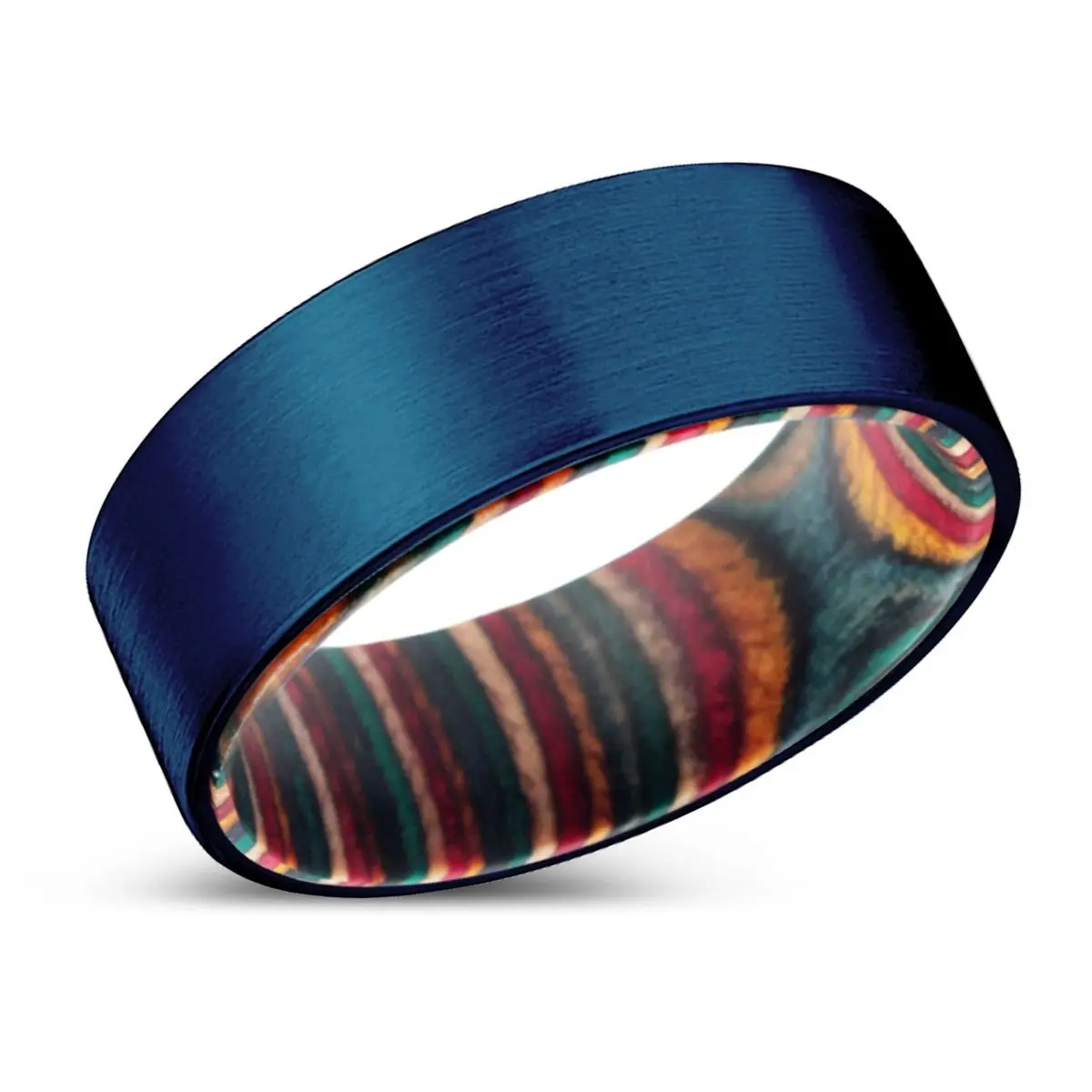 Rouge | Multi Color Wood, Blue Tungsten Ring, Brushed, Flat 2