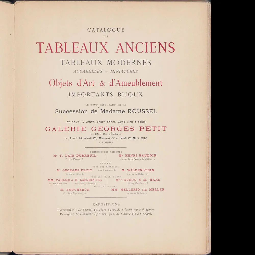 Catalogue De Vente De La Collection Roussel (1912) 2