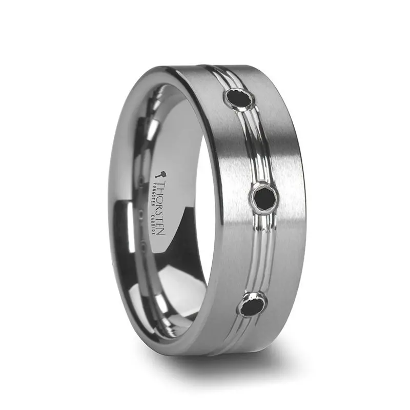 Royale | Tungsten Ring Triple Black Diamonds 1