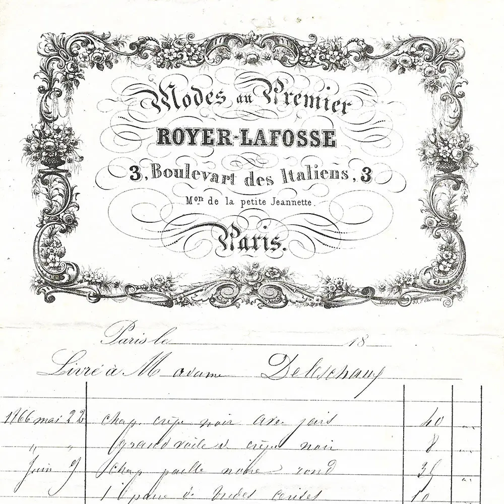 Royer Lafosse - Facture De La Maison De Modes, 3 Boulevart Des Italiens À Paris (1866) 2