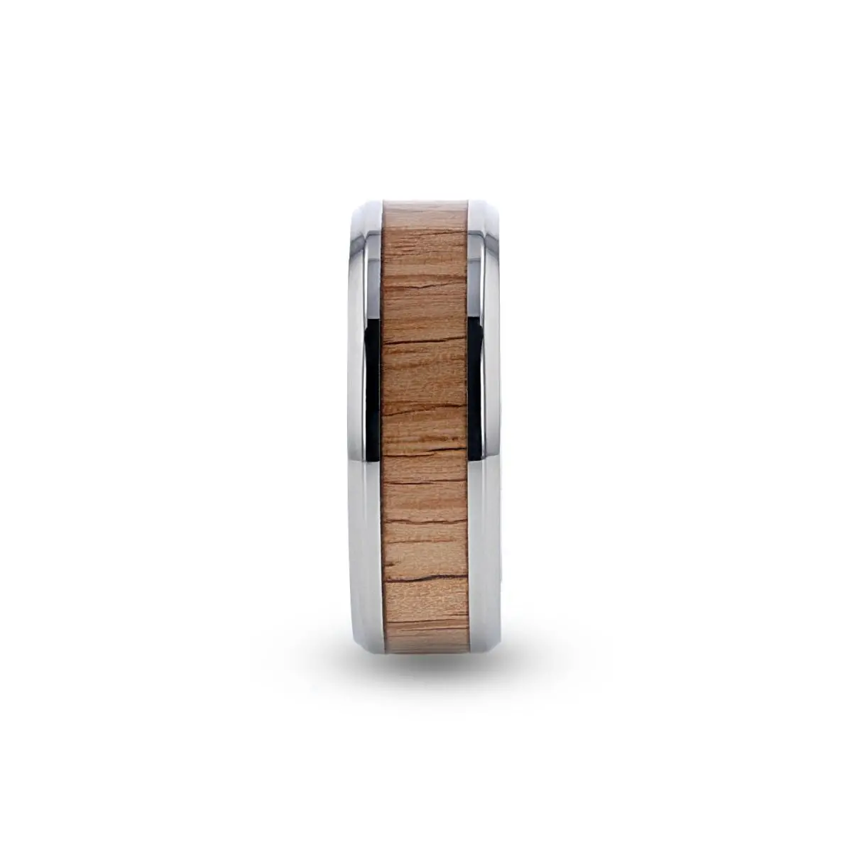 Rubra | Silver Titanium Ring, Red Oak Wood Inlay, Beveled 3