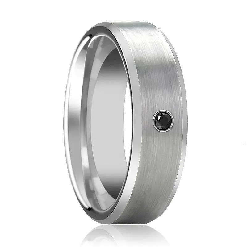 Rudra | Silver Tungsten Ring With Black Diamond 1