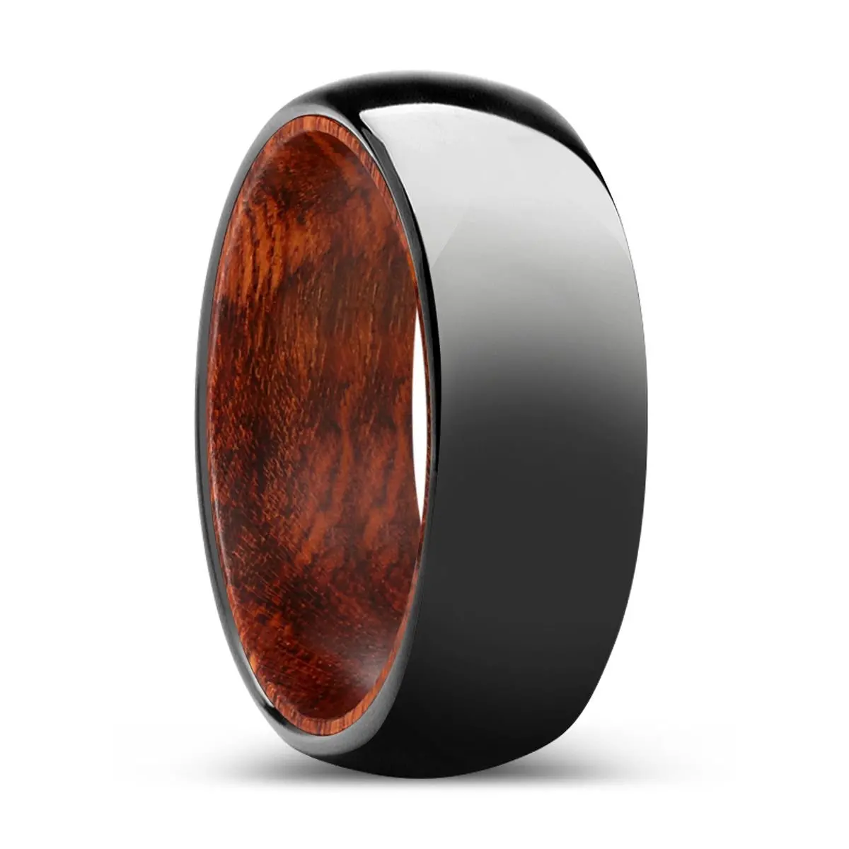 Rustico | Snake Wood, Black Tungsten Ring, Shiny, Domed 1