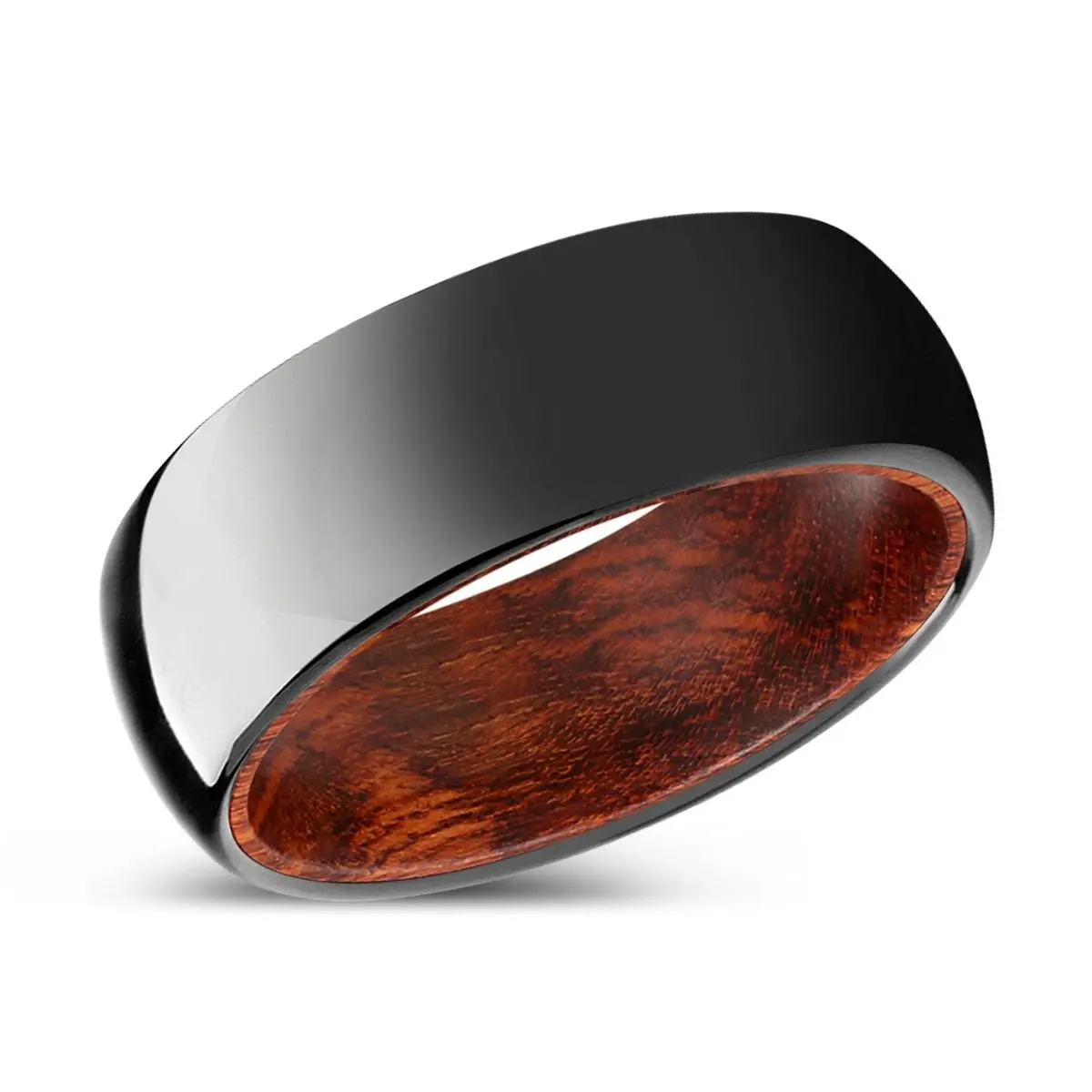 Rustico | Snake Wood, Black Tungsten Ring, Shiny, Domed 2
