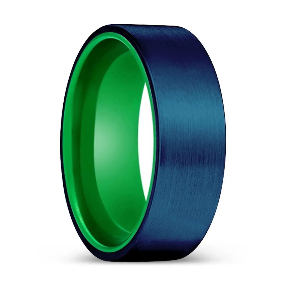 Ruven | Green Ring, Blue Tungsten Ring, Brushed, Flat 1