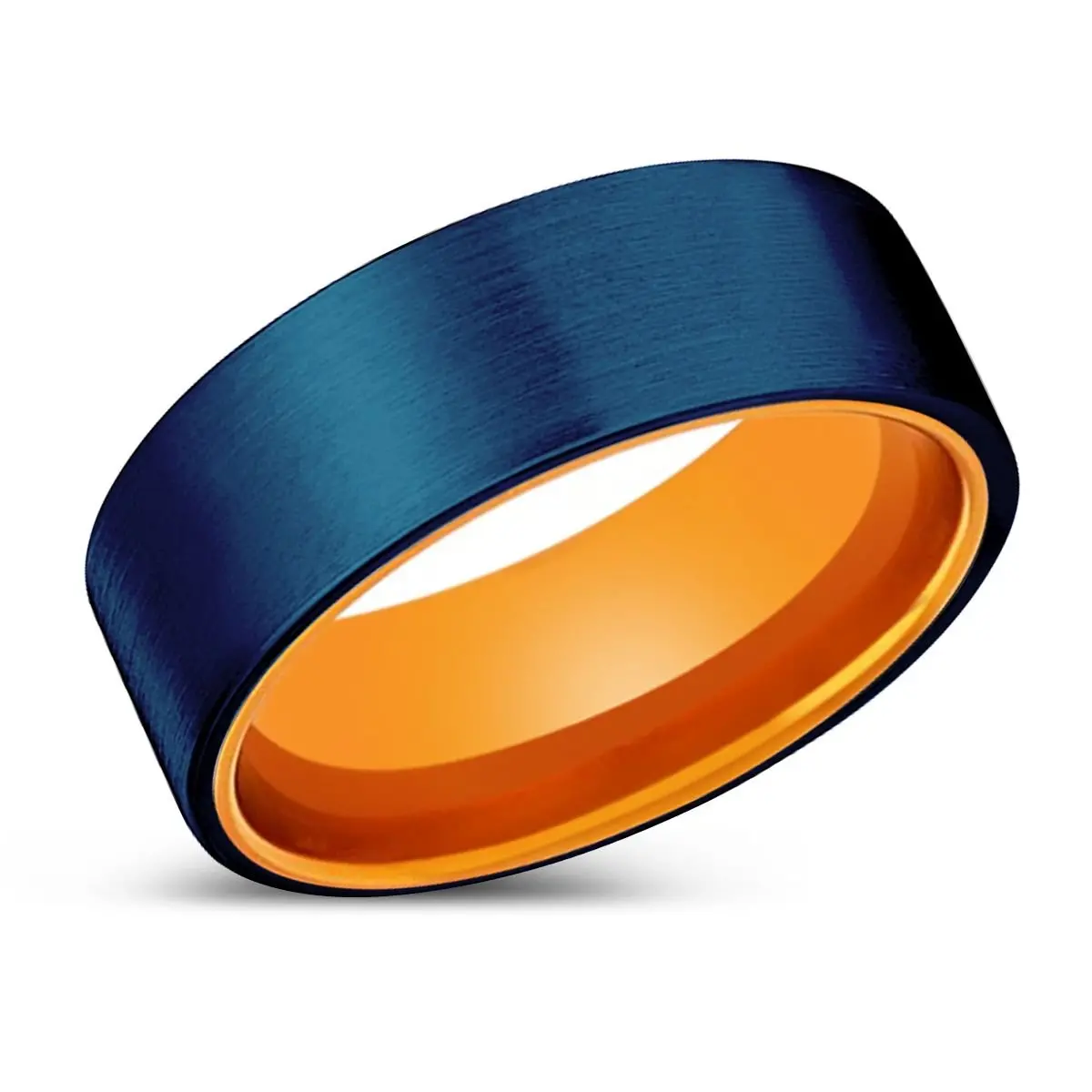 Ryser | Orange Ring, Blue Tungsten Ring, Brushed, Flat 2