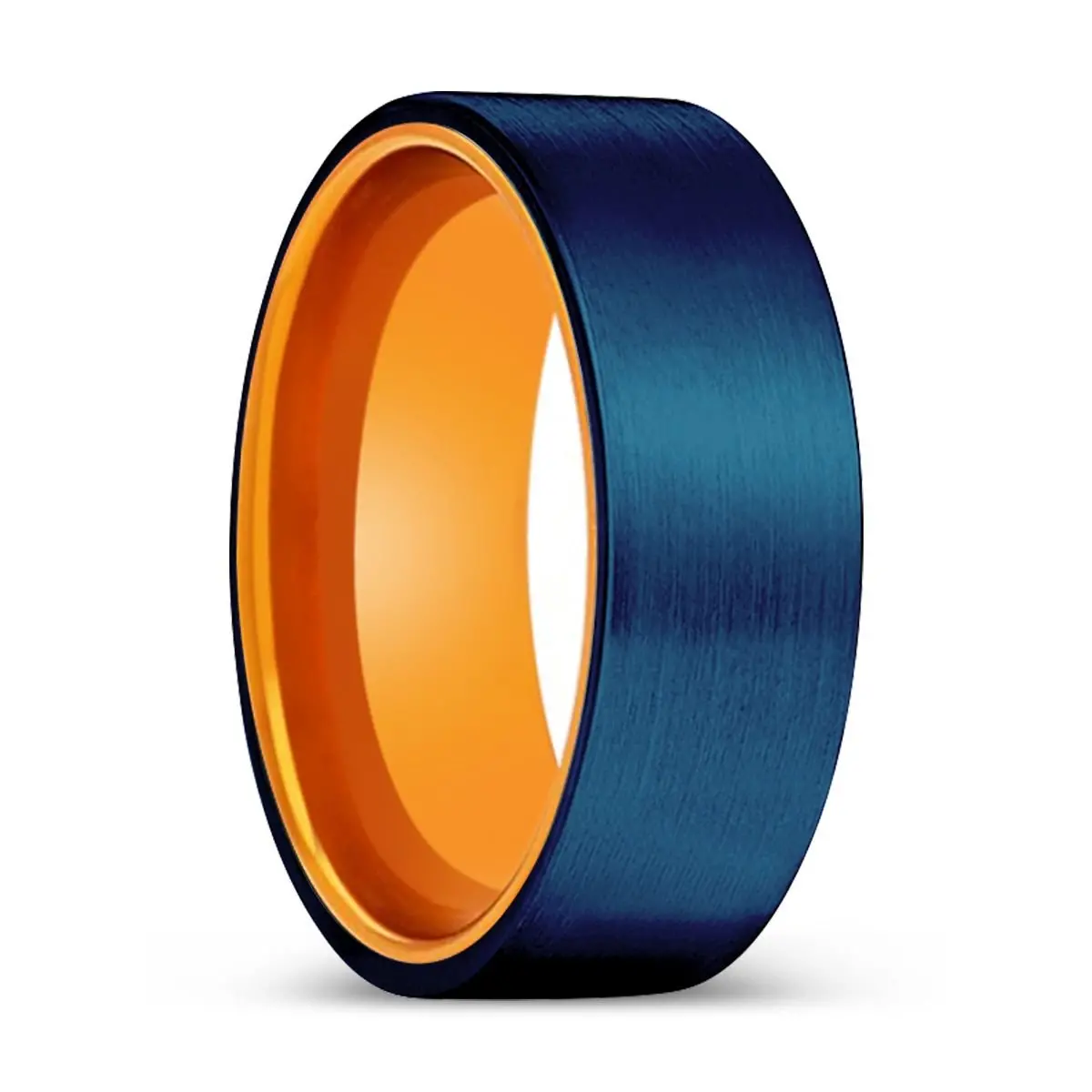 Ryser | Orange Ring, Blue Tungsten Ring, Brushed, Flat 1