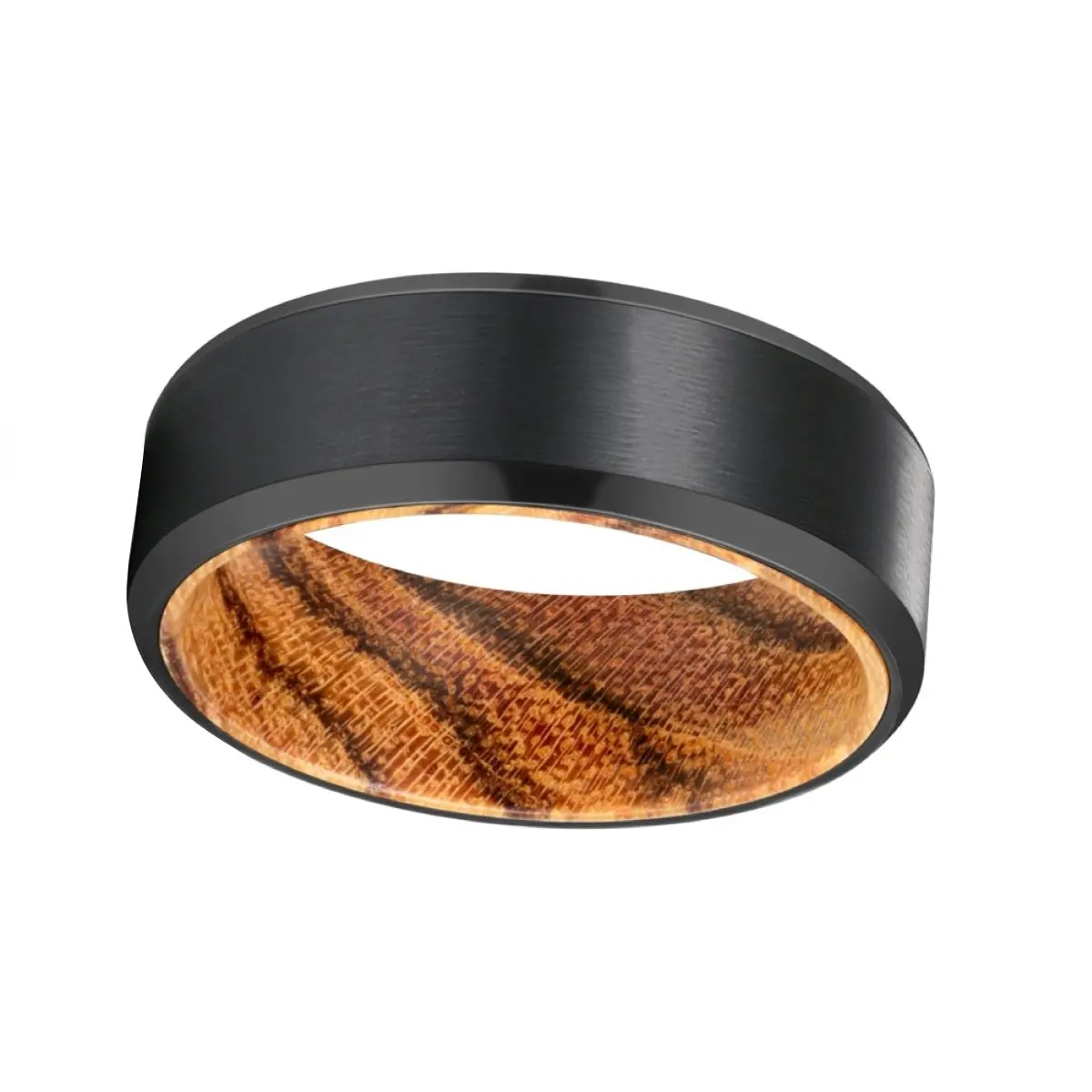 Sable | Bocote Wood, Black Tungsten Ring, Brushed, Beveled 2