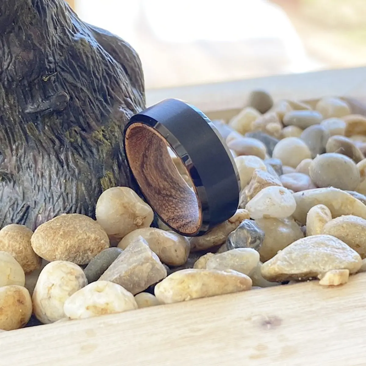 Sable | Bocote Wood, Black Tungsten Ring, Brushed, Beveled 5