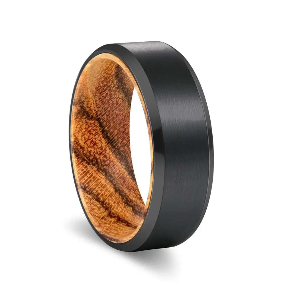Sable | Bocote Wood, Black Tungsten Ring, Brushed, Beveled 1