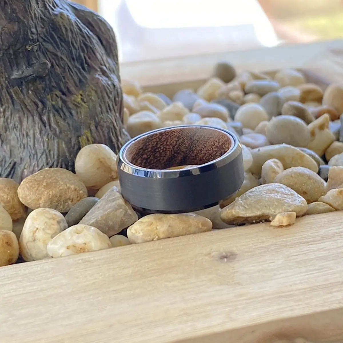 Sable | Bocote Wood, Black Tungsten Ring, Brushed, Beveled 7