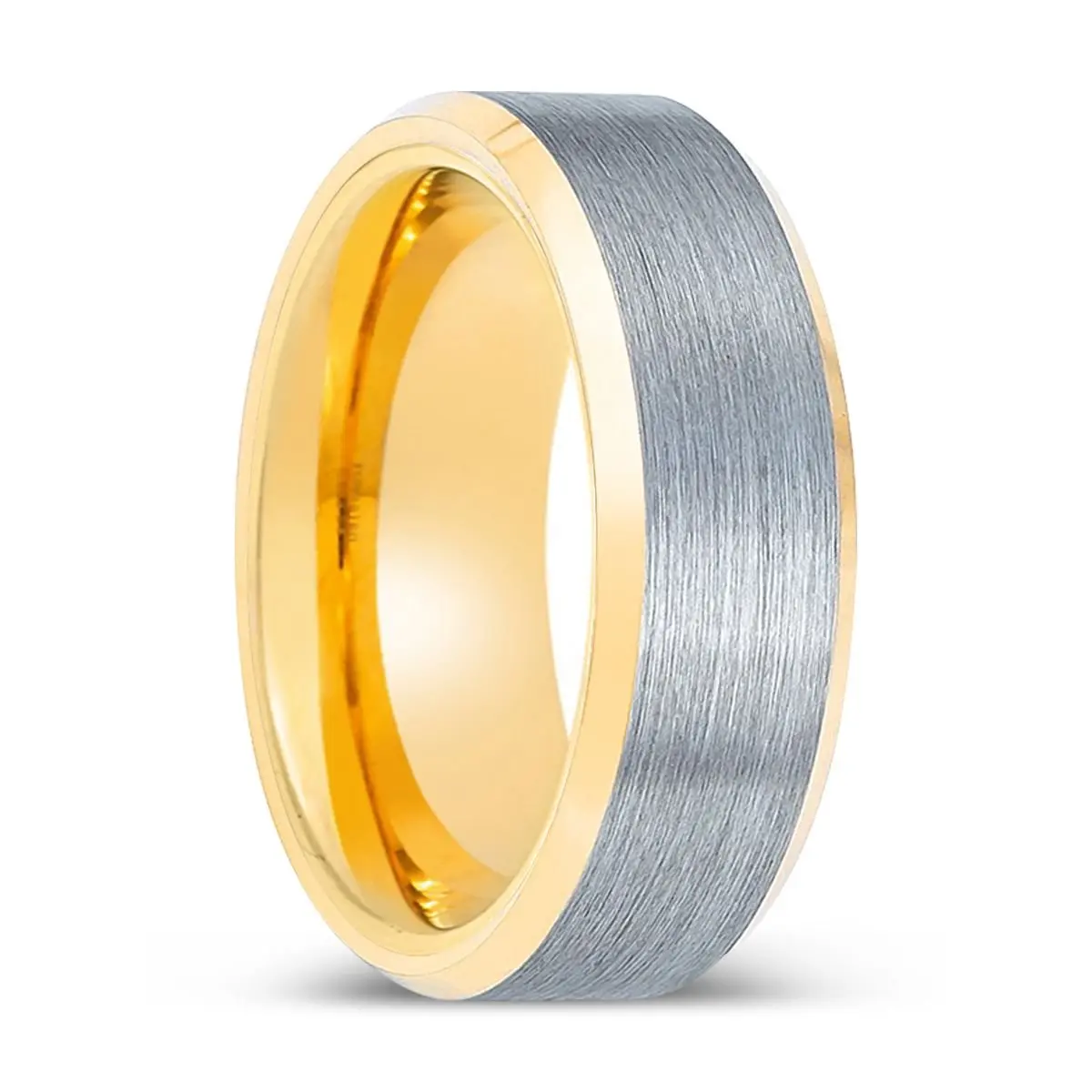 Saint | Gold Ring, Brushed, Silver Tungsten Ring, Gold Beveled Edges 1