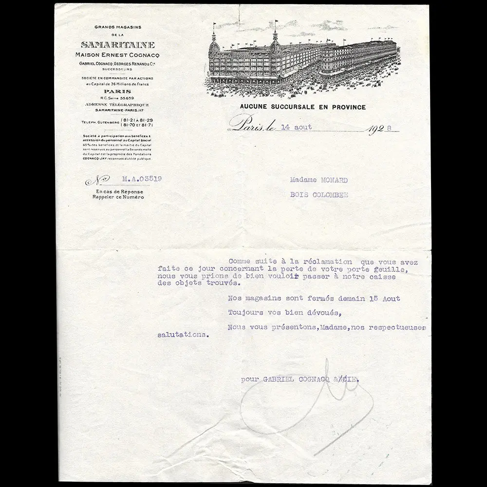 A La Samaritaine - Lettre Des Grands Magasins, Paris (1928) 1
