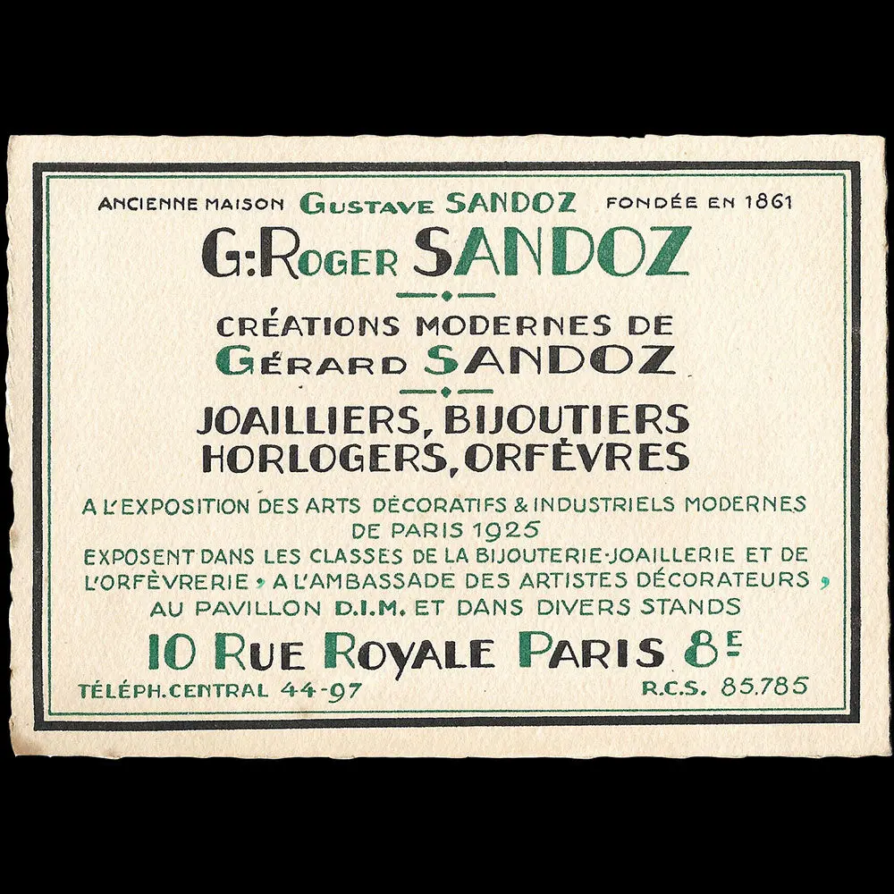 Sandoz - Carte De La Maison De Joaillerie Pour L'exposition Des Arts Décoratifs (1925) 1