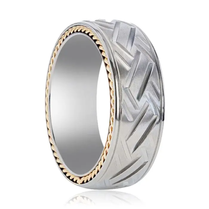 Saturn | Titanium Ring Yellow Gold Braided Edges 1