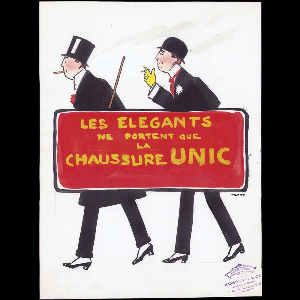 Chaussures Unic - Les Elégants Ne Portent Que La Chaussure Unic, Projet De Publicité, Dessin D'edouard Saunier (1910S) 1