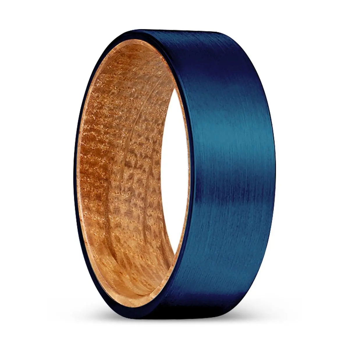 Savage | Whiskey Barrel Wood, Blue Tungsten Ring, Brushed, Flat 1
