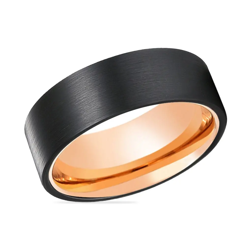Scarlet | Rose Gold Tungsten Ring Black Brushed Flat 2