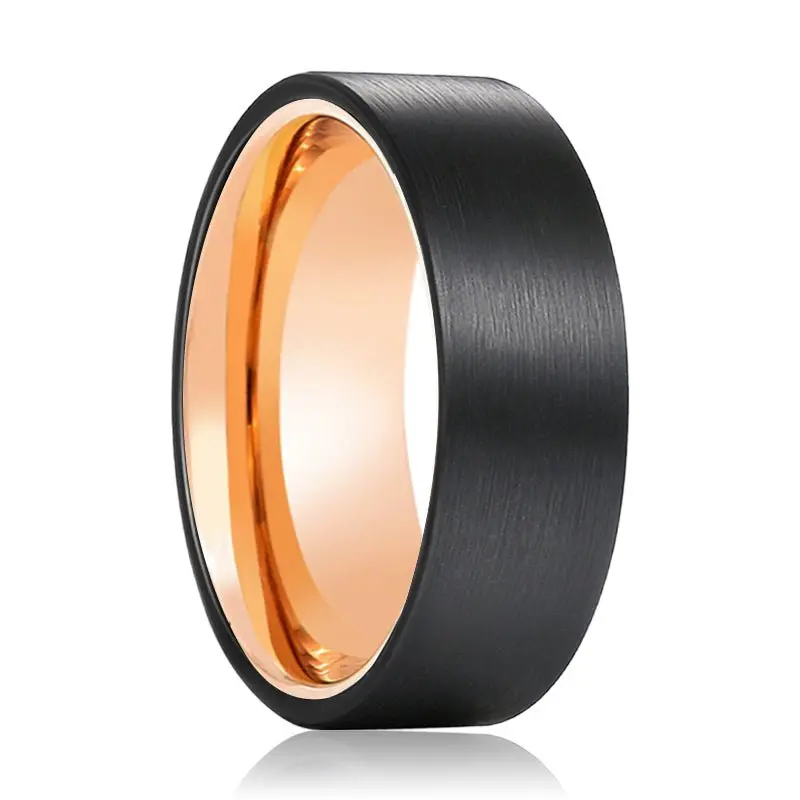 Scarlet | Rose Gold Tungsten Ring Black Brushed Flat 1