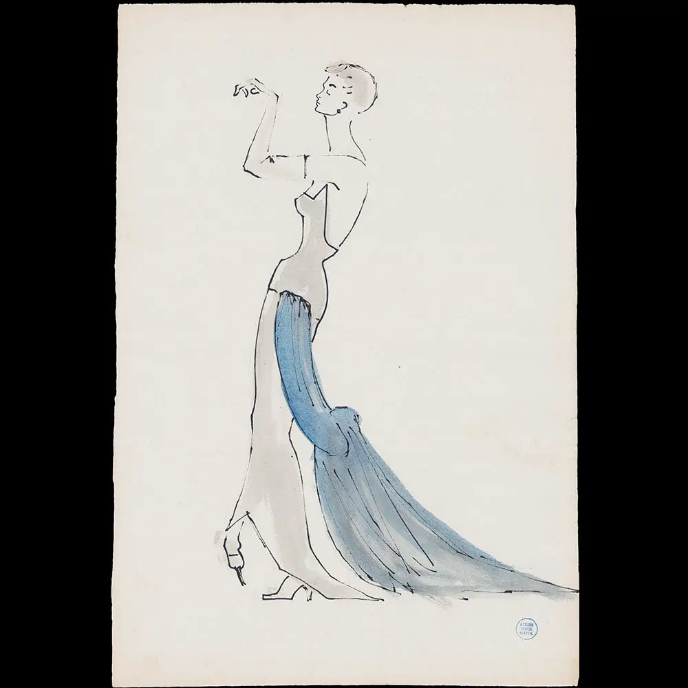 Serge Matta - Dessin De Robe Du Soir Pour Schiaparelli (1950-1954) 1