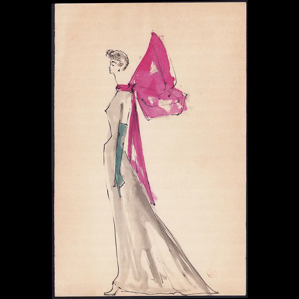 Serge Matta - Dessin De Robe Du Soir Pour Schiaparelli (1950-1954) 1