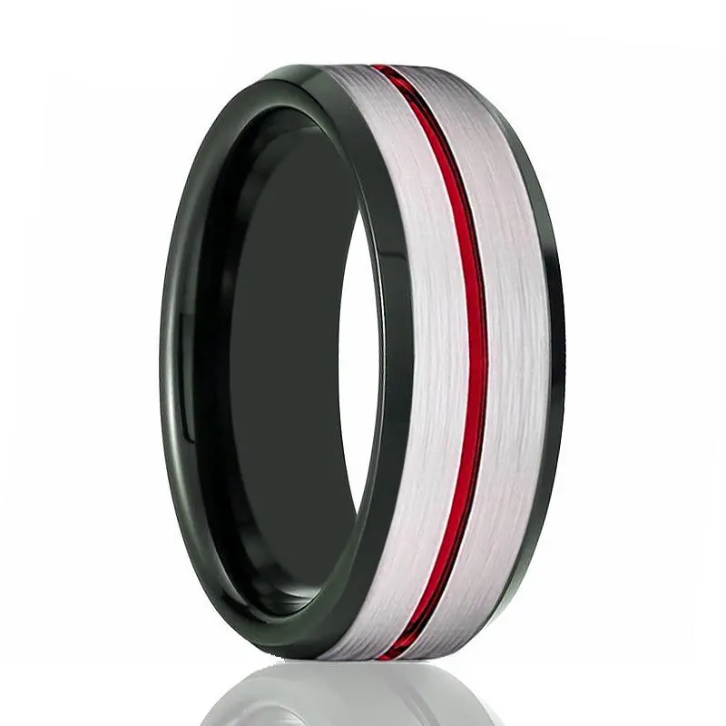 Scorch | Black Ring, Silver Brushed Red Groove Black Beveled 1