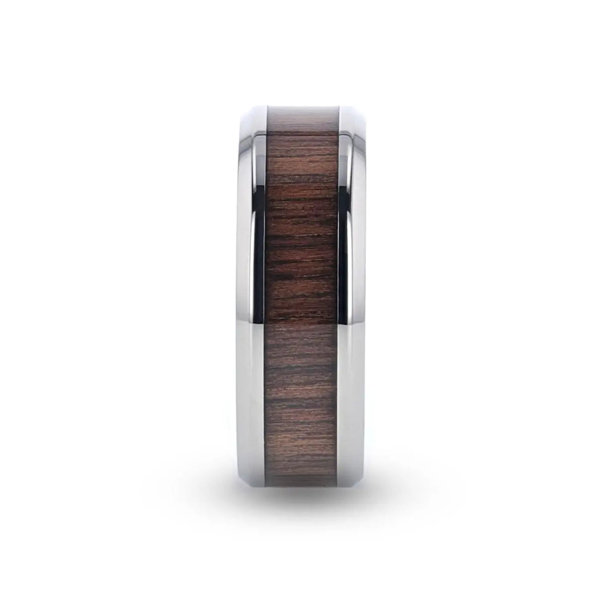Scotia | Silver Titanium Ring, Black Walnut Wood Inlay, Beveled 2