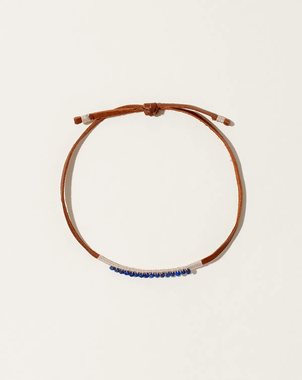 Beige And Lapis Leather Bracelet 1