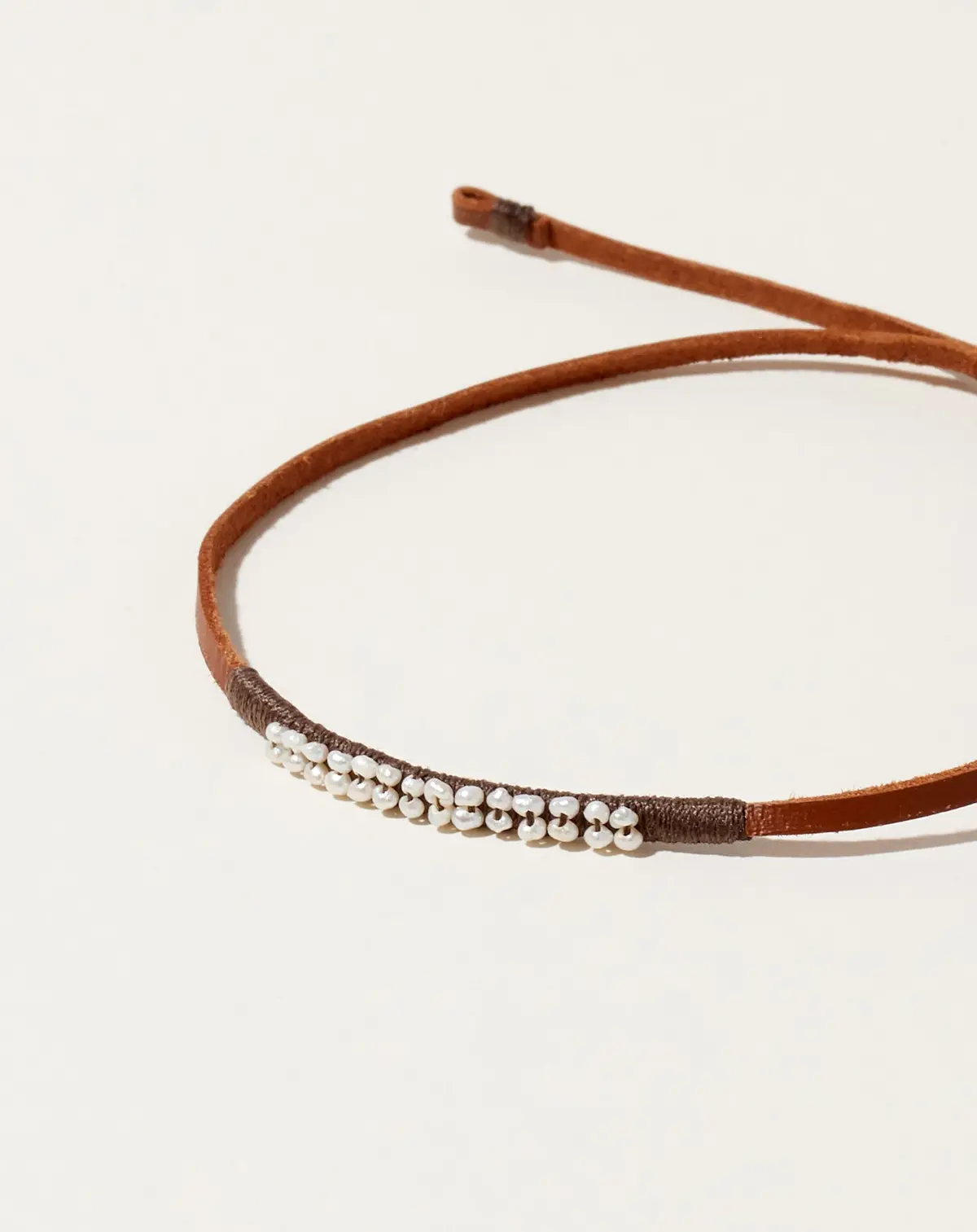 Dark Grey And Pearl Leather Bracelet 1