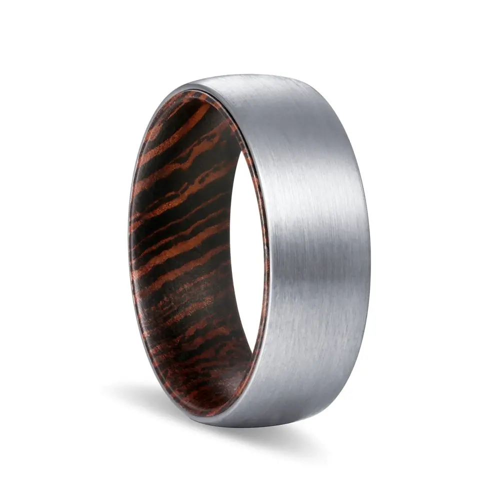 Seed | Wenge Wood, Silver Tungsten Ring, Brushed, Domed 1