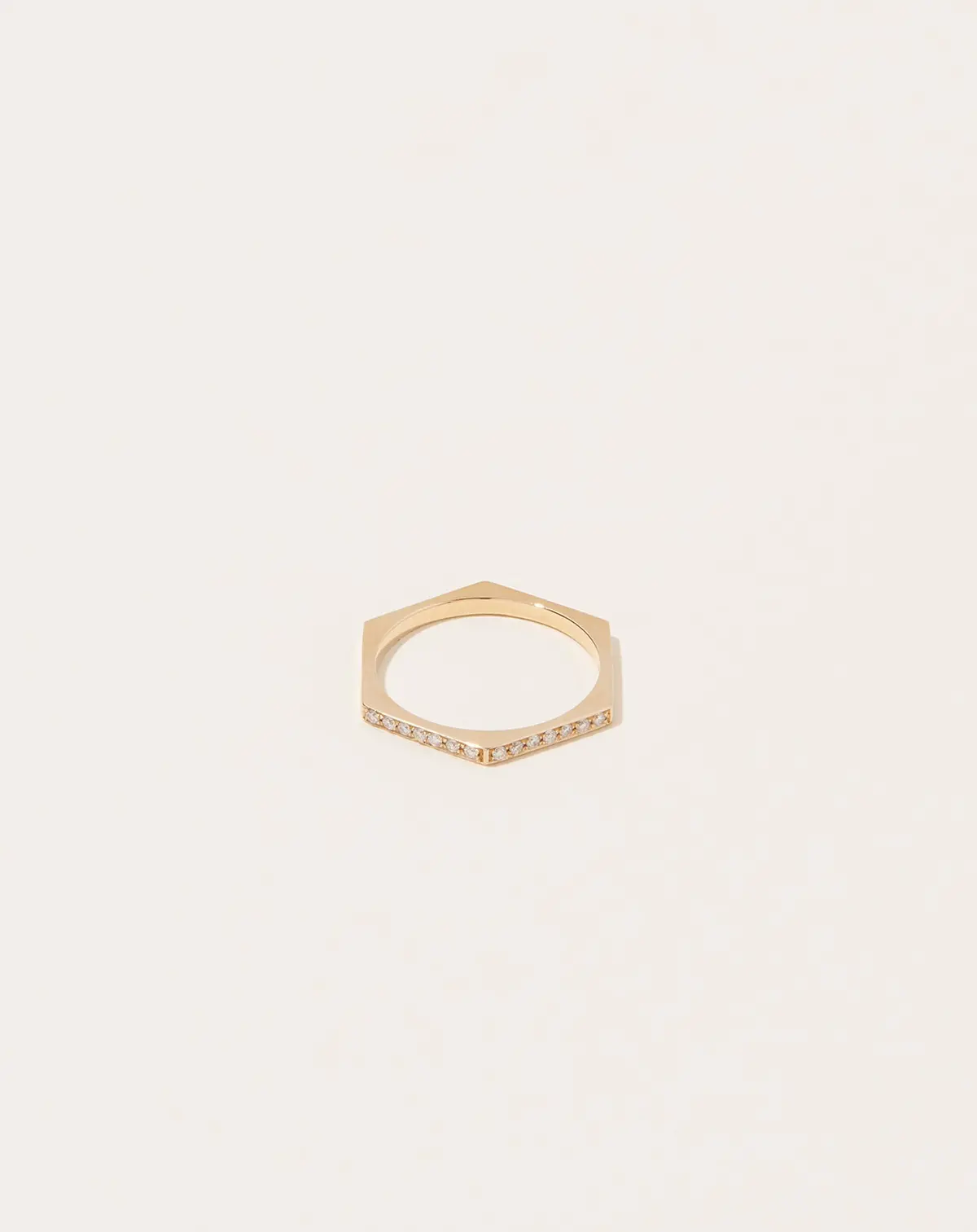 Hex Ring With White Diamonds In 14K Yellow Gold 1